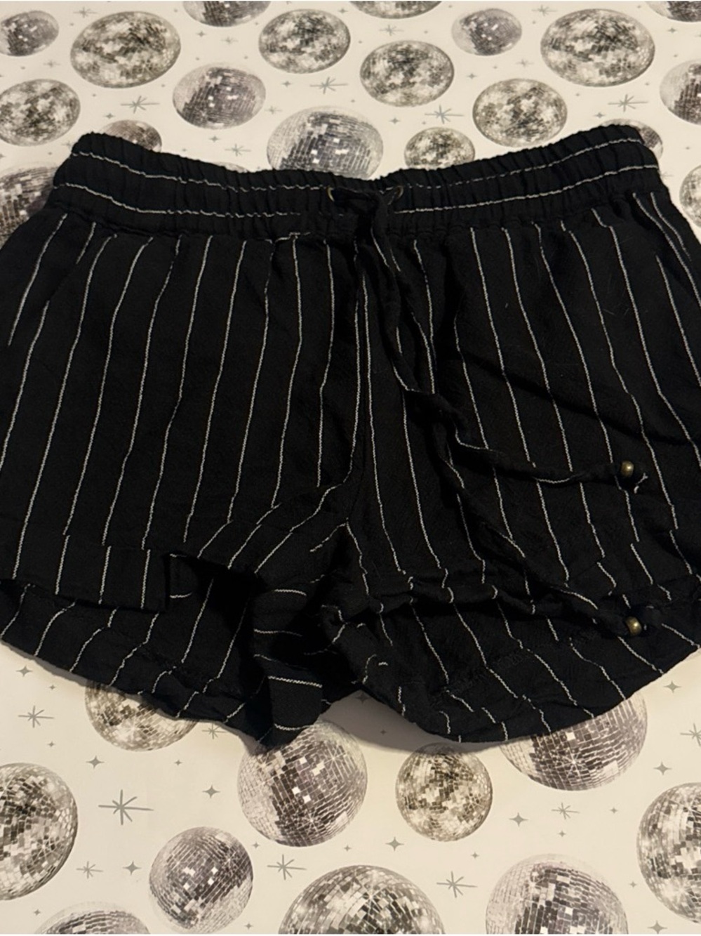 Love Tree Black Pinstripe Drawstring Cargo Shorts